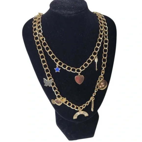 BP Double Strand Gold Tone Charm Necklace Nordstrom Rainbow Star Heart Arrow - Picture 4 of 8